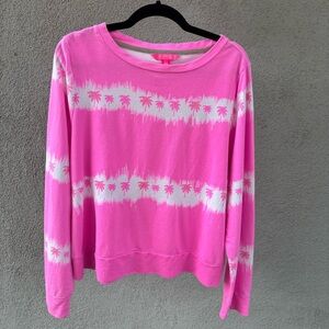 Lilly Pulitzer Plumeria Pink Paradise Palm Tie Dye Long Sleeve Top XL *flawed